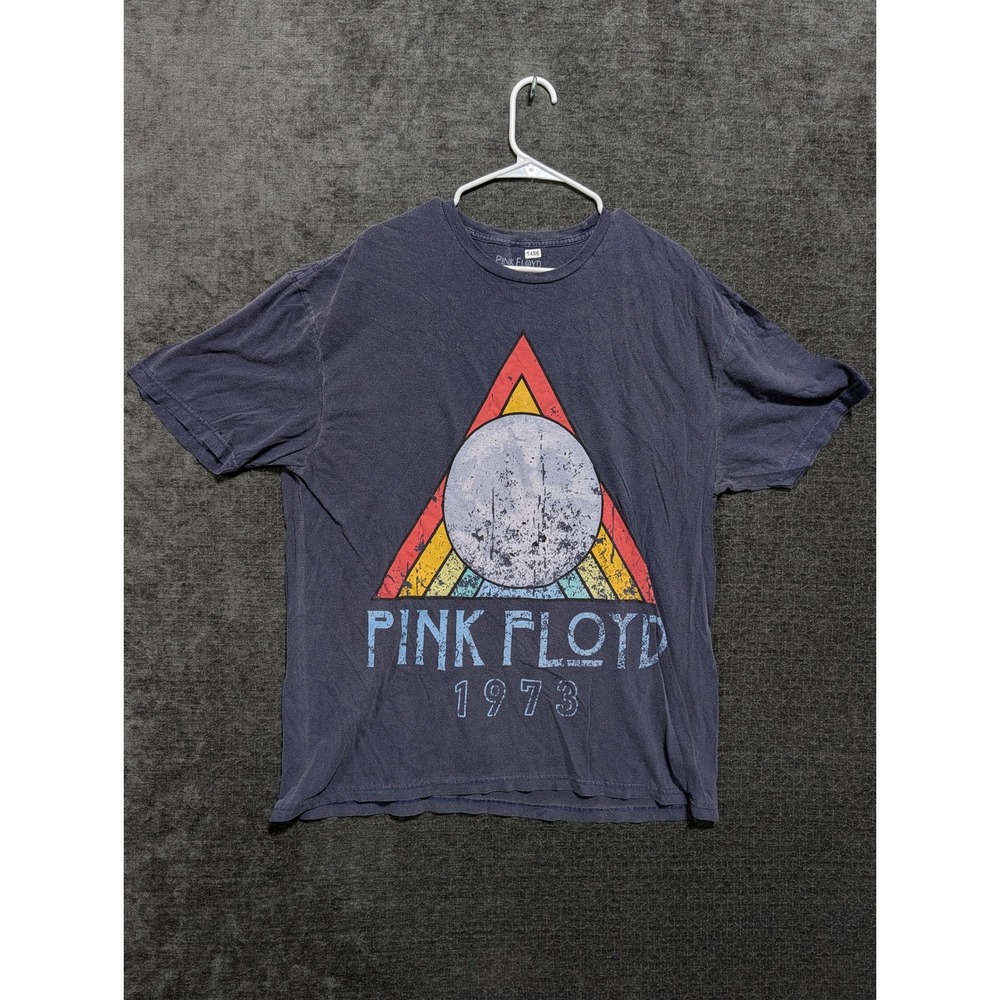 Pink Floyd 1973 Graphic T-Shirt XL Navy Blue Distressed Prism Rock Band Tee
